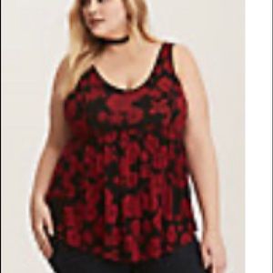 Black floral knit babydoll tank